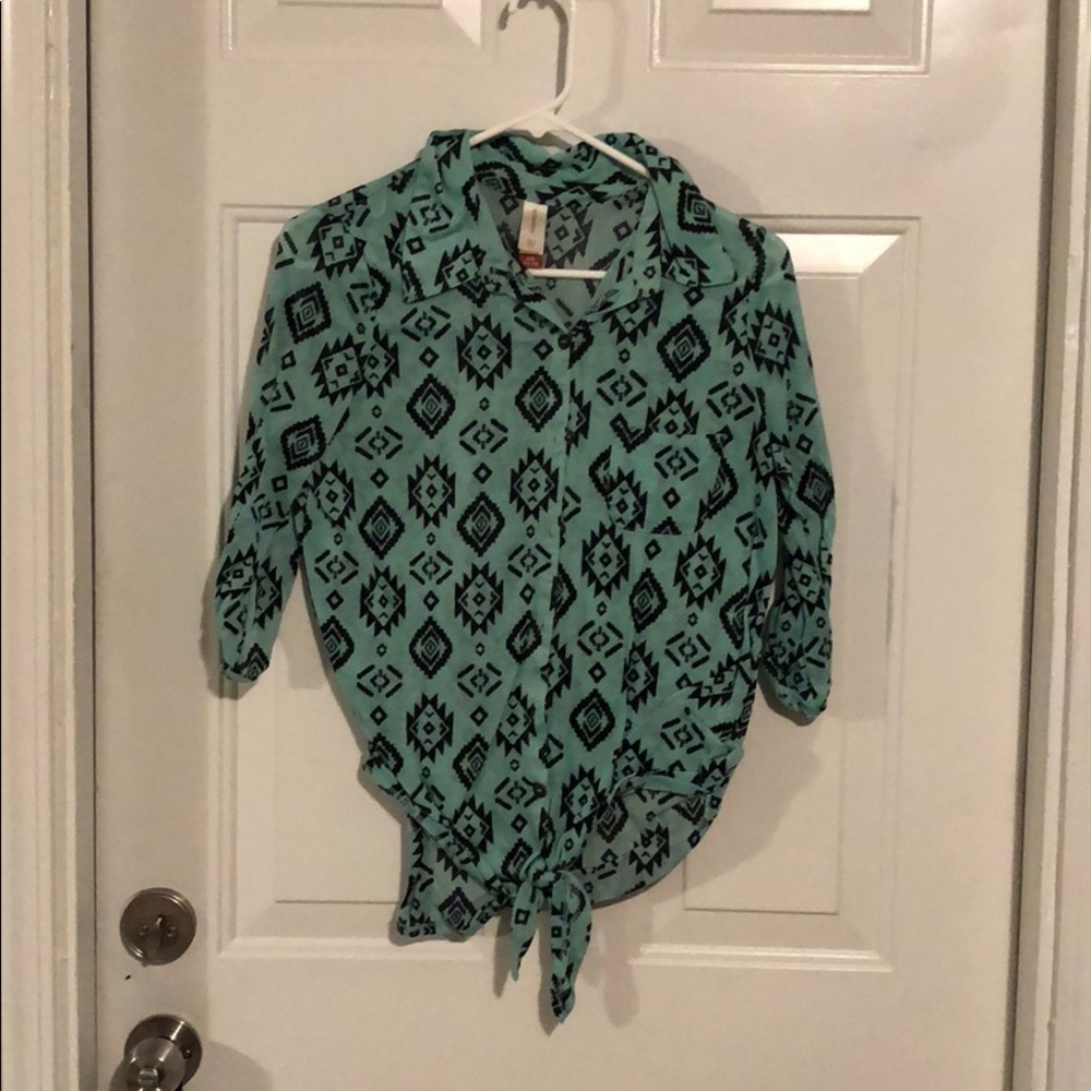 Tribal teal shirt